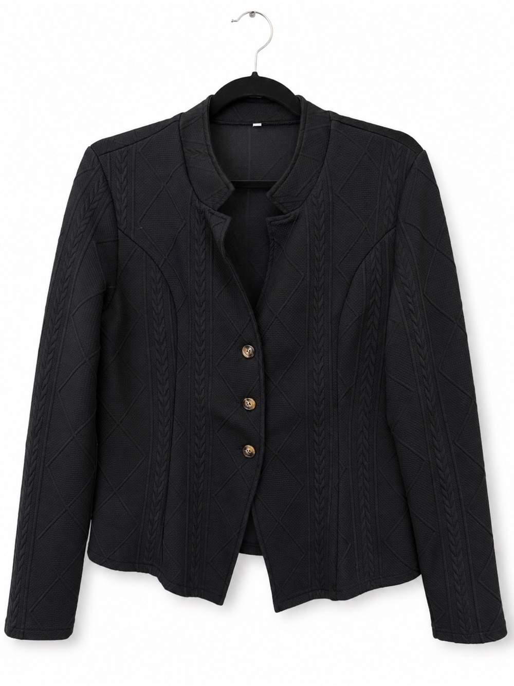 Black Textured Cable Knit Button Front Cardigan Jacket Size L